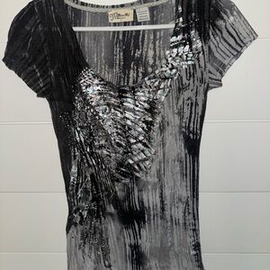 Miss Me Black and Silver Sequin Blouse